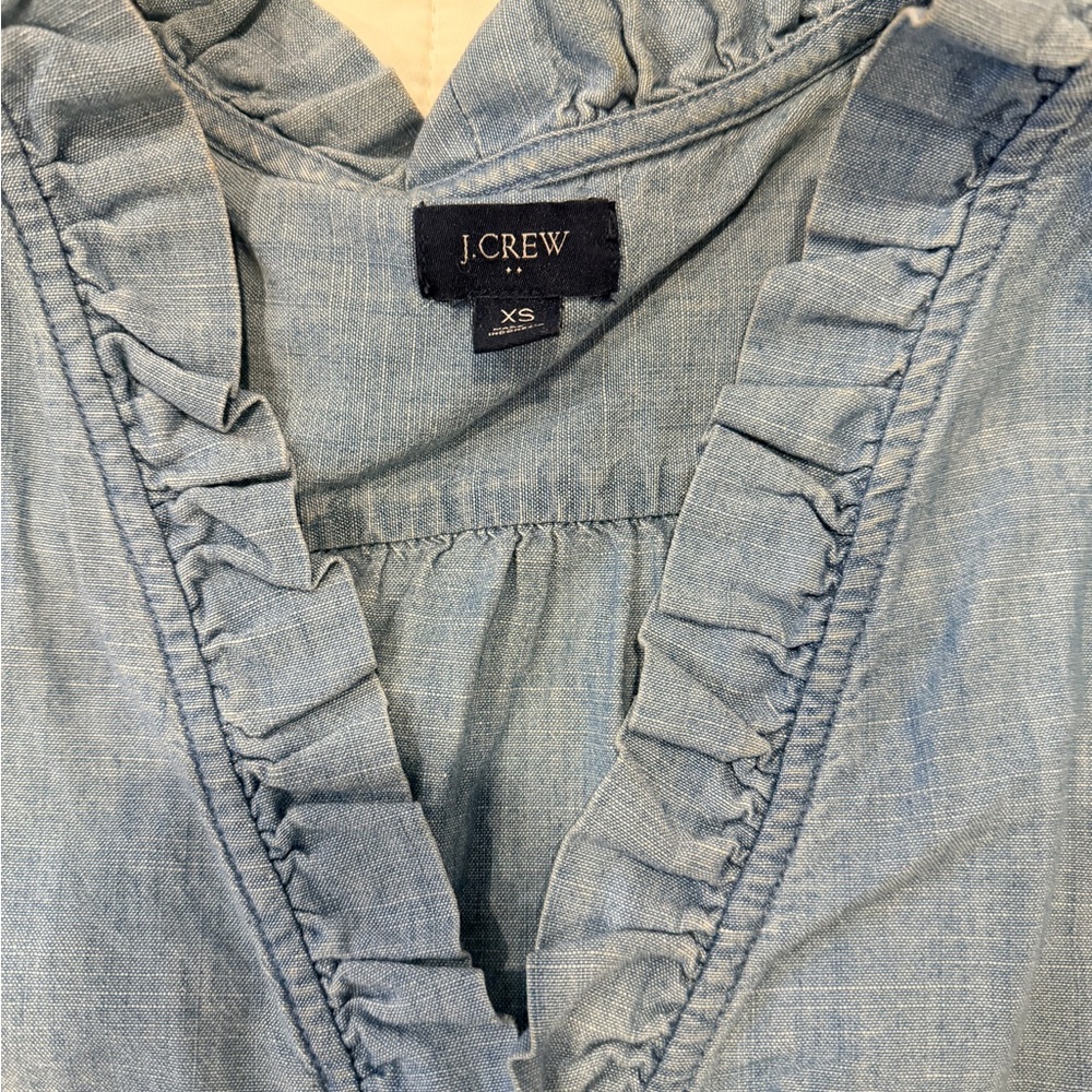 J. Crew Light Blue Ruffled Denim Top